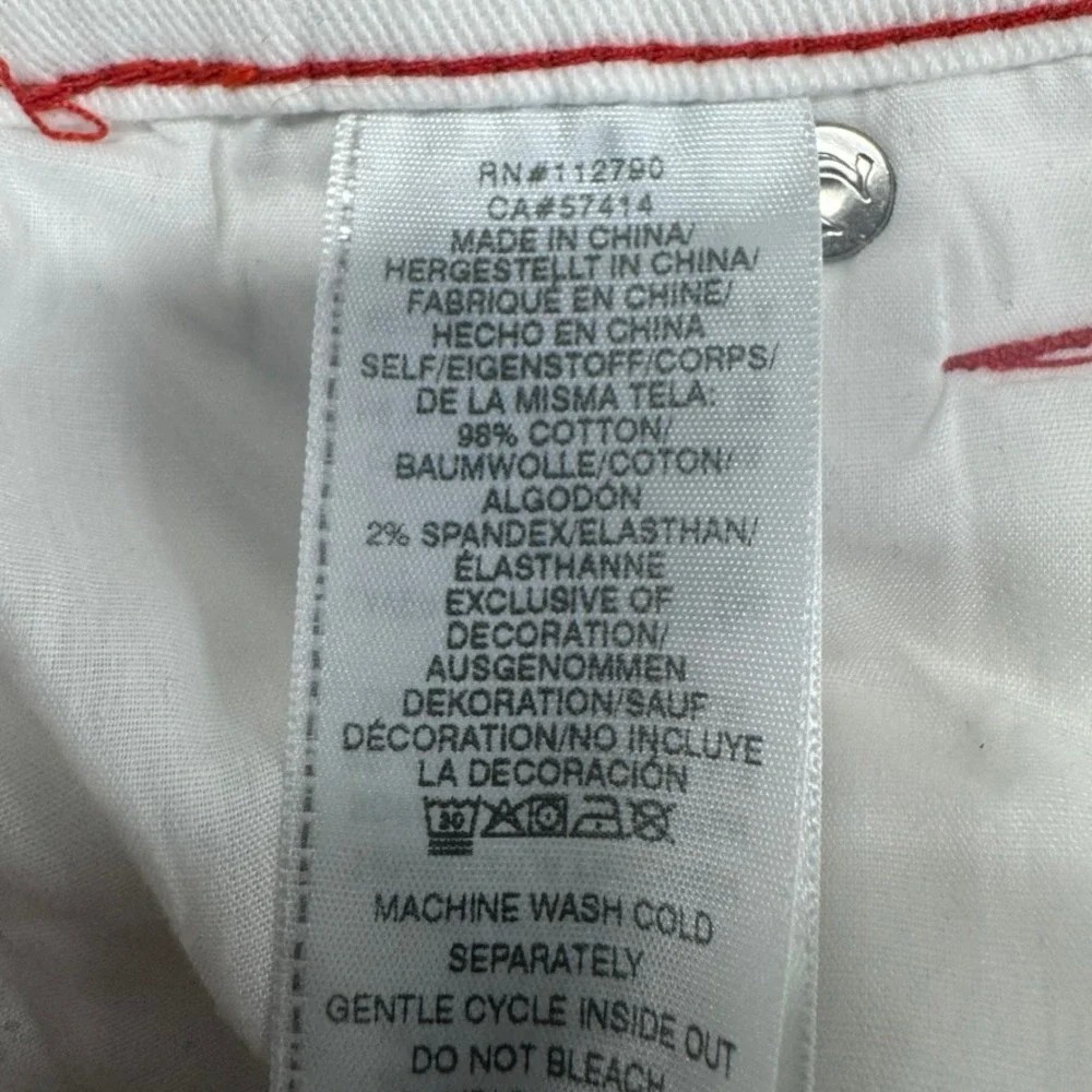 True Religion Ricky Relaxed Straight White Red Stitch Jeans Mens 38 x 27
